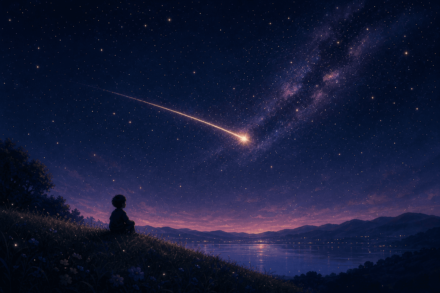 Send Start 밤하늘 잠금 화면과 응원 별 일러스트